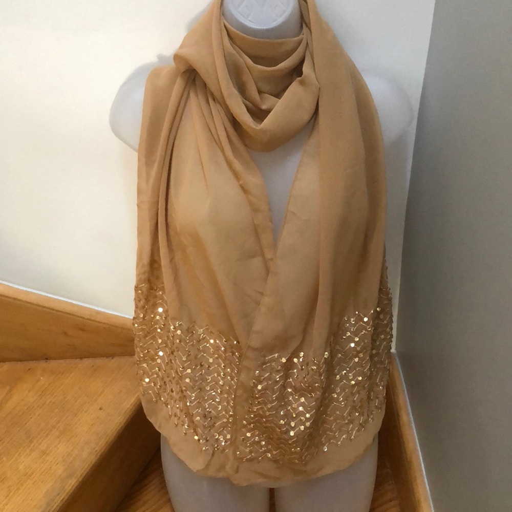 CEJON boho sequin embroidery wrap Mocha color VTG